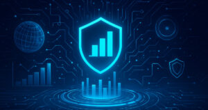 Visualizzazione futuristica della domain authority come struttura digitale complessa e interconnessa