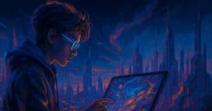 Immagine futuristica generata con Midjourney AI che rappresenta l'uso dell'intelligenza artificiale per creare visual unici e potenti.