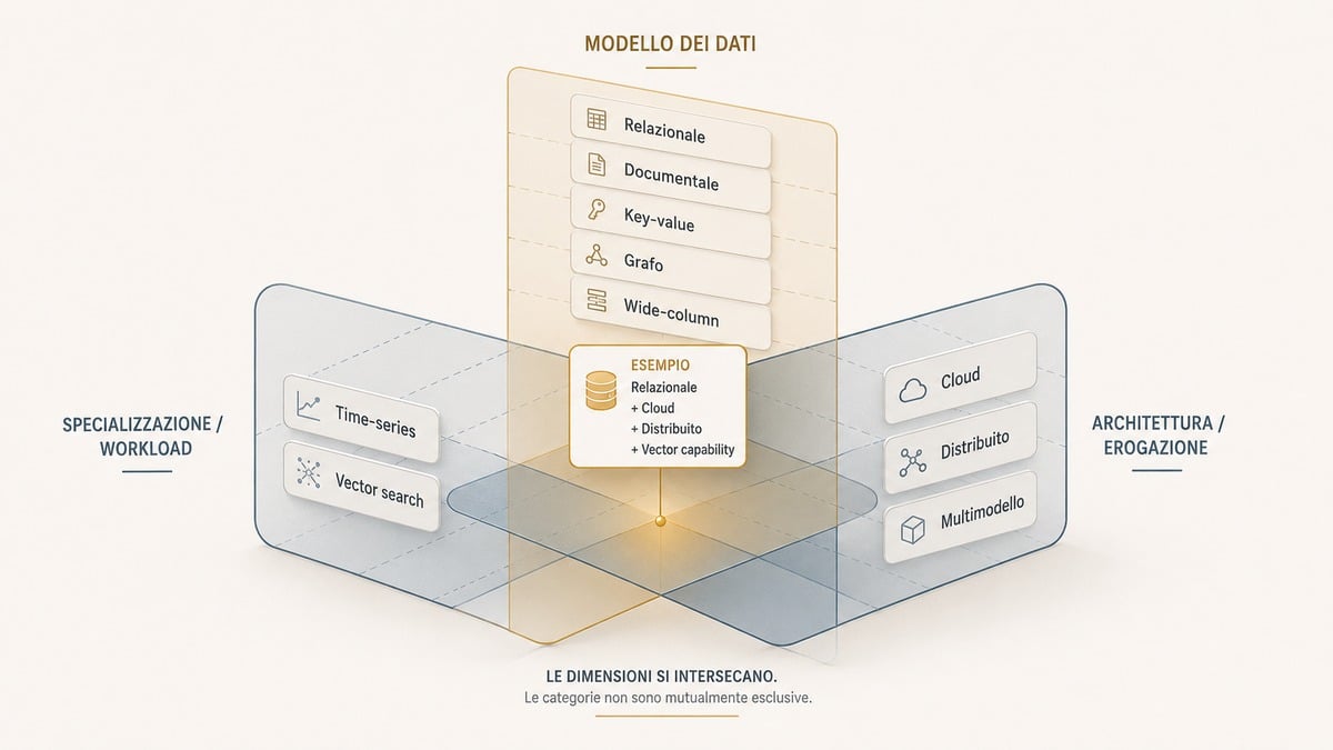 Database: cos’è, come funziona, tipi ed esempi pratici 2 Tipi di database distinti per modello dei dati, specializzazione e architettura