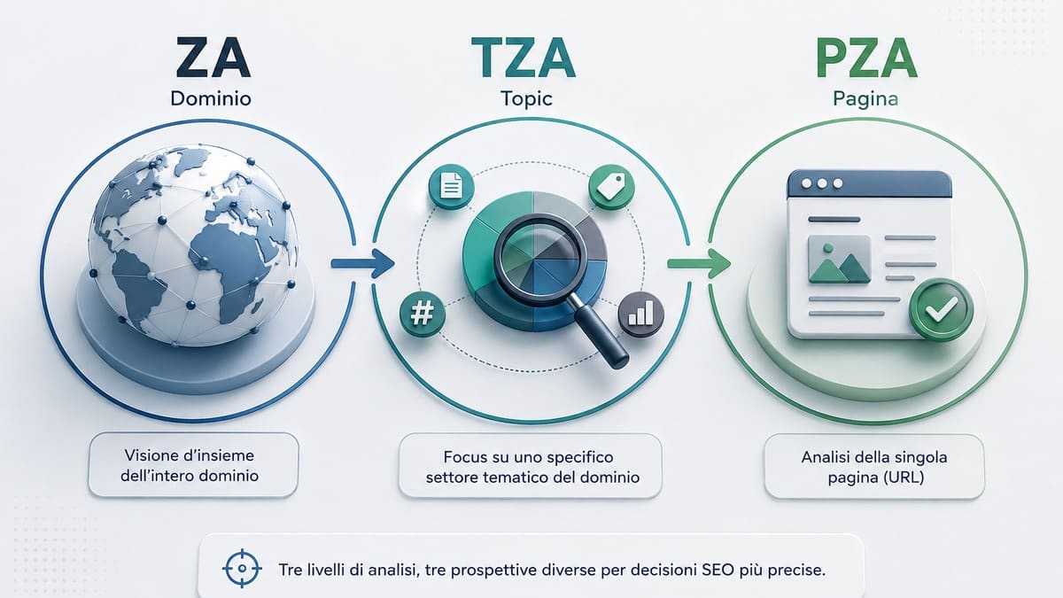 Zoom Authority: cos’è, come si calcola e come aumentarla 2 Schema che distingue Zoom Authority del dominio, Topical Zoom Authority del topic e Page Zoom Authority della pagina