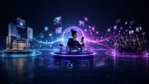 Ecosistema di influencer marketing con brand, creator e audience collegati a contenuti e segnali di misurazione