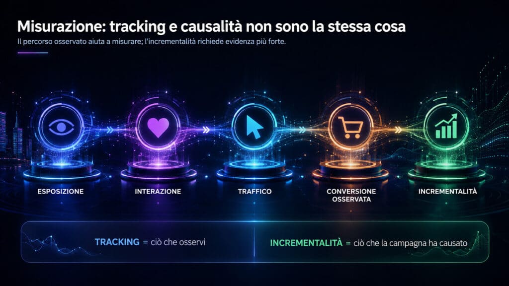 Influencer marketing: cos'è, come funziona e come creare una strategia efficace 2 Percorso da esposizione a incrementalità con distinzione tra tracking e causalità
