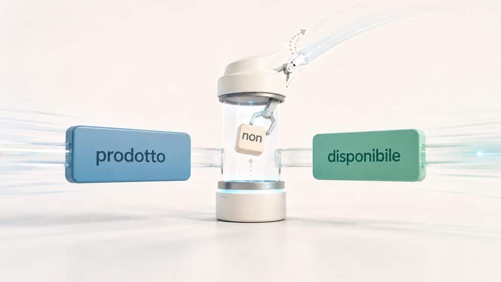 Stop words: cosa sono, lista italiana e cosa cambia per la SEO 1 La frase prodotto non disponibile cambia significato quando viene rimossa la parola non