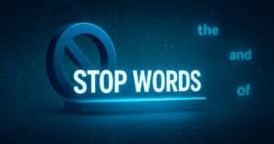 Rappresentazione digitale futuristica delle stop words come nodi semantici nel linguaggio naturale