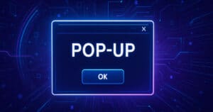 Illustrazione futuristica panoramica 1200x630 che mostra un pop-up luminoso su sfondo tecnologico digitale in stile neon.