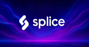 Illustrazione futuristica panoramica con logo Splice al centro, luci digitali e atmosfera tecnologica