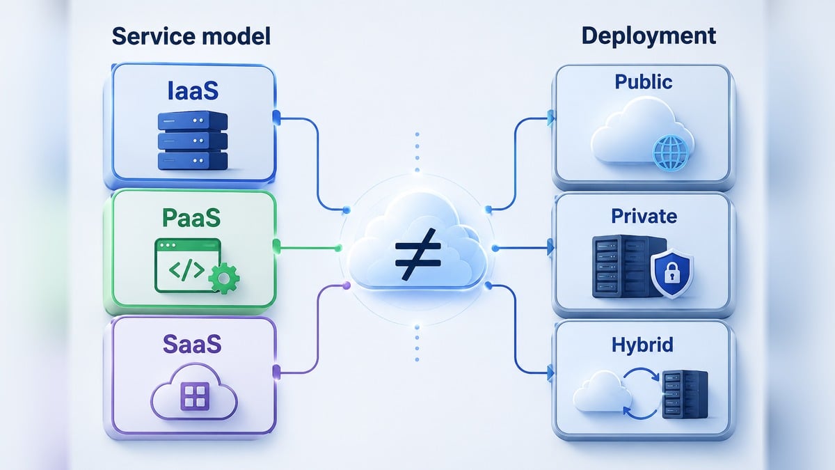 Cloud computing: cos’è, come funziona, tipi, servizi ed esempi 2 Diagramma che distingue IaaS PaaS SaaS dai modelli public private e hybrid cloud