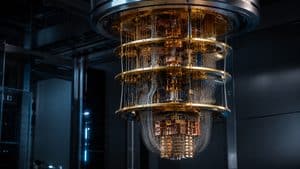 Computer quantistico con struttura criogenica e componenti della QPU