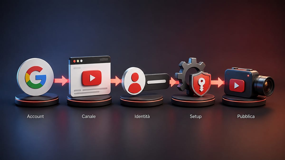 Come creare un canale YouTube: guida passo passo per configurarlo bene 1 Percorso da Account Google a canale YouTube configurato e pronto per il primo video