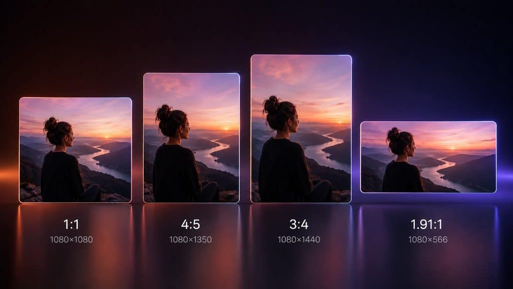 Post Instagram: formati, dimensioni e come crearne uno efficace 1 Confronto tra formati Instagram 1:1, 4:5, 3:4 e 1.91:1 con relative dimensioni