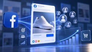 Home 8 Rappresentazione editoriale del sistema Facebook Ads con annuncio, pubblico e segnali di conversione