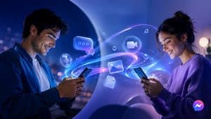Persone collegate tramite Facebook Messenger con messaggi, voce e video