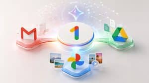 Rappresentazione di Google One che collega spazio per Gmail, Google Drive, Google Foto e servizi AI