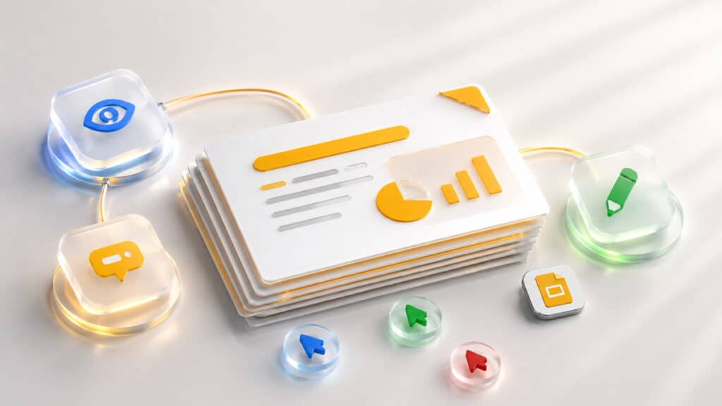 Google Slides: cos'è, come funziona e come creare presentazioni con Google 1 Visual di Google Slides con presentazione condivisa e livelli di accesso per visualizzare, commentare e modificare.