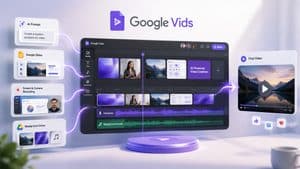 Google Vids rappresentato come workspace per creare e montare video con AI