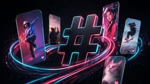 Simbolo hashtag associato alla discovery dei contenuti su TikTok