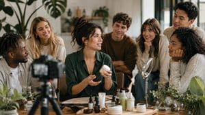 Influencer che crea contenuti mentre una community segue e reagisce