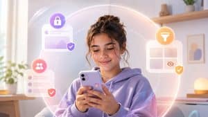 Adolescente con smartphone protetto dalle impostazioni degli Instagram Teen Account