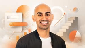 Home 8 Neil Patel al centro di una composizione editoriale che richiama contenuti, SEO e strumenti digitali