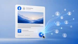 Rappresentazione editoriale della creazione e pubblicazione di un post Facebook