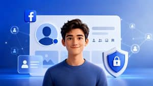 Rappresentazione di un profilo Facebook personale con elementi di privacy e connessioni social