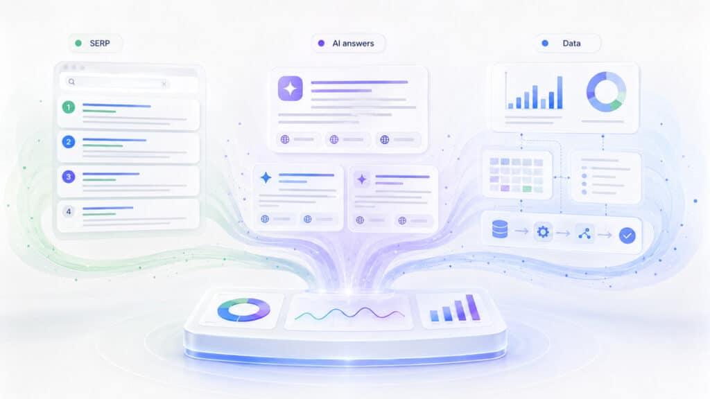 SE Ranking: come funziona, quanto costa e per chi conviene davvero 1 Workflow SE Ranking tra monitoraggio delle SERP, visibilità AI e analisi dei dati