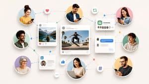 Persone e profili digitali collegati attraverso contenuti e relazioni in un social network