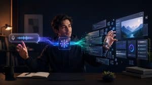 Rappresentazione del vibe coding con un'idea descritta in linguaggio naturale trasformata dall'AI in codice e software
