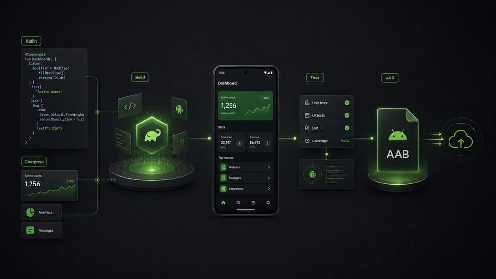 Android Developer: chi è, cosa fa e come sviluppare app Android 1 Workflow dallo sviluppo in Kotlin e Jetpack Compose alla build, test e distribuzione di un'app Android
