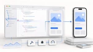 Ambiente di sviluppo con codice, anteprima di un’app e dispositivo simulato che rappresenta il workflow di Xcode