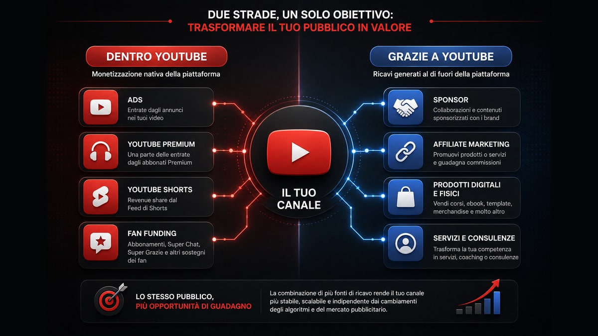 Come guadagnare con YouTube: monetizzazione, requisiti e quanto si può guadagnare 1 Confronto tra ricavi generati dentro YouTube e ricavi ottenuti grazie al pubblico del canale