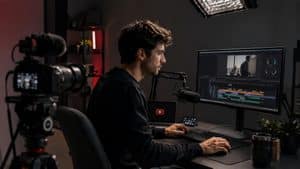 YouTuber al lavoro in uno studio mentre produce un video per YouTube