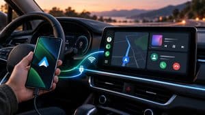 Smartphone Android collegato al sistema infotainment dell’auto tramite Android Auto
