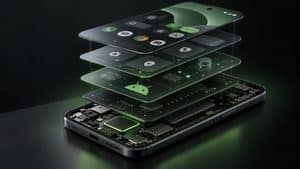 Smartphone Android rappresentato come sistema software a livelli collegato all’hardware