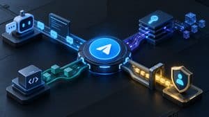 Rappresentazione dell’ecosistema API Telegram con diversi percorsi di integrazione