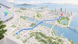 Home 9 Percorso di navigazione su una mappa urbana che rappresenta Apple Maps