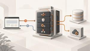 Rappresentazione del backend che riceve una richiesta, coordina dati e servizi e restituisce una risposta