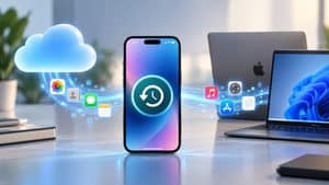 iPhone con flusso di backup verso iCloud e computer