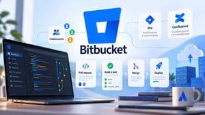 Bitbucket con repository Git, pull request, build, merge, deploy e integrazione Jira