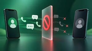 Contatto WhatsApp separato da una barriera digitale che interrompe messaggi e chiamate
