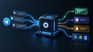 Rappresentazione di un bot Telegram che riceve messaggi e li trasforma in azioni automatiche