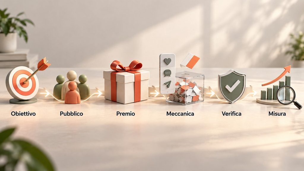 Giveaway: cos’è, come funziona e come organizzarne uno in Italia 1 Processo per organizzare un giveaway da obiettivo e pubblico fino a premio, meccanica, verifica e misurazione