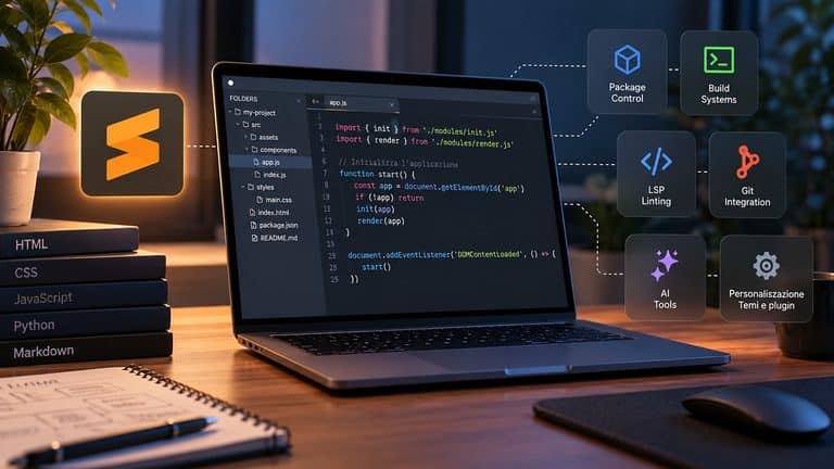 Sublime Text in un ambiente di sviluppo con Package Control, Build Systems, LSP, Git e strumenti AI