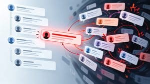 Conversazione online ordinata deviata da un commento provocatorio, con le risposte che degenerano in un flusso caotico