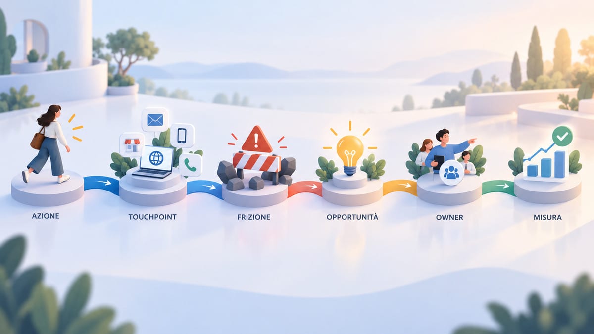 Customer journey: cos’è, fasi, touchpoint e come creare la mappa 1 Customer journey map che collega azioni, touchpoint e frizioni a opportunità, responsabilità e misurazione