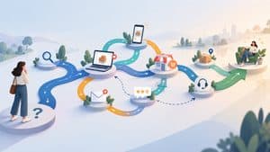 Customer journey non lineare attraverso diversi touchpoint e canali verso l'obiettivo del cliente