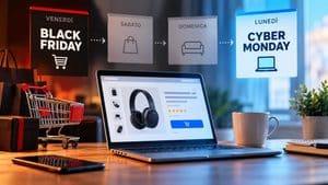 Home 7 Cyber Monday rappresentato come passaggio dal Black Friday alla decisione di acquisto online