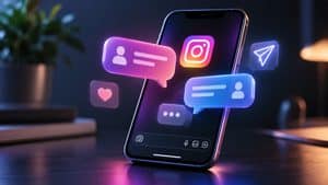 Home 9 Smartphone con rappresentazione visiva dei DM Instagram e dei messaggi Direct