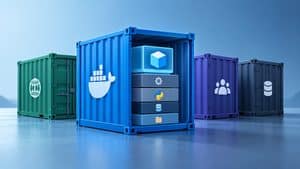 Applicazione rappresentata come moduli containerizzati isolati in un ambiente Docker