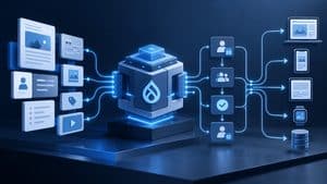 Rappresentazione di Drupal come sistema di contenuti strutturati collegati a workflow, permessi e API